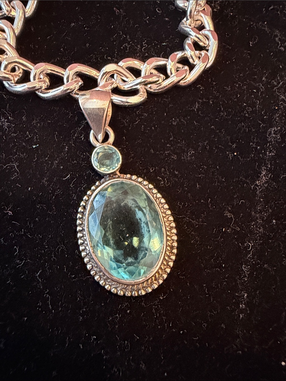 Sterling Silver Blue Aquamarine Oval Pendant